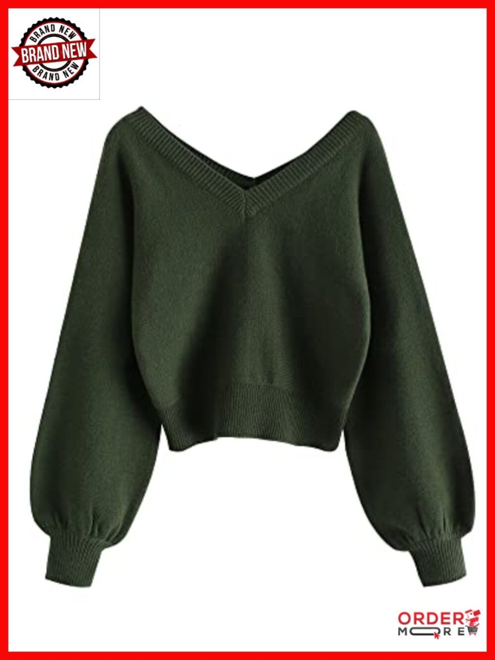 Cropped Sweater V-Neck Long Sleeve Pullover Jumper Knit Top